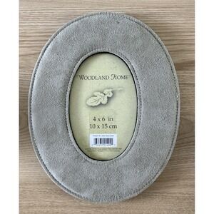 Woodland Home Dillon Oval 4x6 Picture Frame Green/Beige Suede Look Tabletop Wall